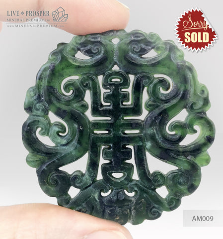 Nephrite Amulet - Celestial Dragons with Tibetan Endless knot