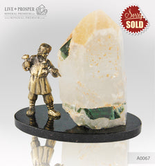 Bronze Danila master figure with tourmaline in quartz on dolerite plate Бронзовый Данила мастер с турмалином в кварце  на пластине из долерита