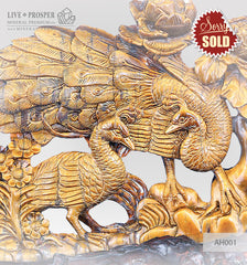 Solid Tiger's eye Carving of Loving peacocks Couple