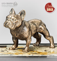 Bronze figure of a dog breed French on jasper plate