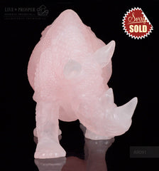 Solid Rose Quartz carvings of Rhinoceros on guard 2