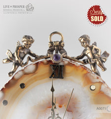 Bronze Angels figures with Amethyst on Agate plate - Clock