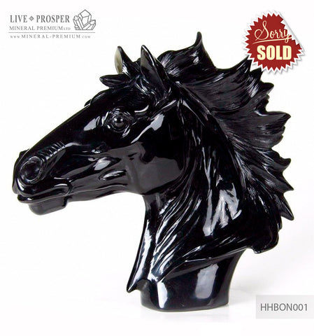 Solid black obsidian Arabian horse head carving