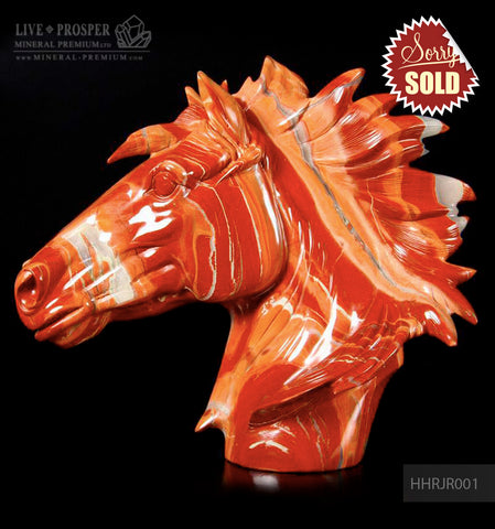 Solid red jasper Arabian horse head carving