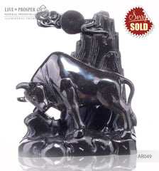 Solid obsidian carving of bull on guard -lunar calendar 2