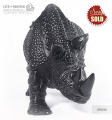Solid obsidian carving of Rhino on guard  AR096