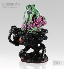 Solid Ruby Zoisite carving of Wedding Basket with Fowers , Berries and Cicada on a Wooden stand