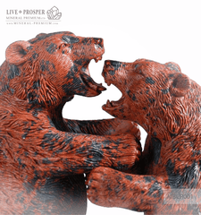 Solid Mahogany Obsidian bears Carving on a Labradorite plate