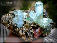 Sky Blue aquamarine Island with Pink Apatite 9 020 CT on Muscovite Небесно-голубой аквамариновый «Остров» с розовым Апатитом 9 020 Карат на мусковите 